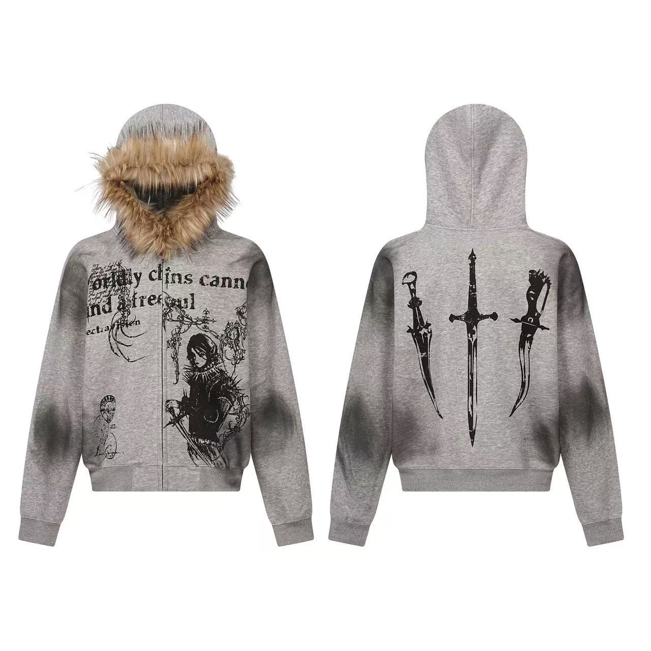 Street Style Retro Printed Zip-Up Hoodie