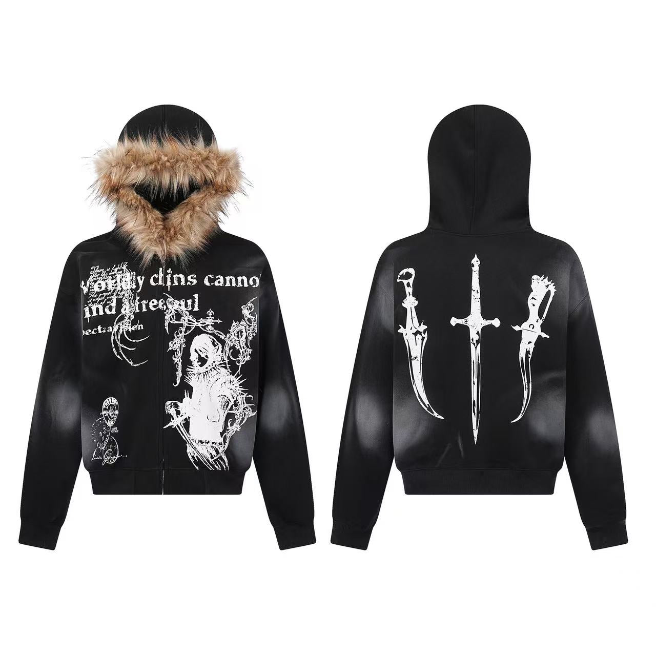 Street Style Retro Printed Zip-Up Hoodie