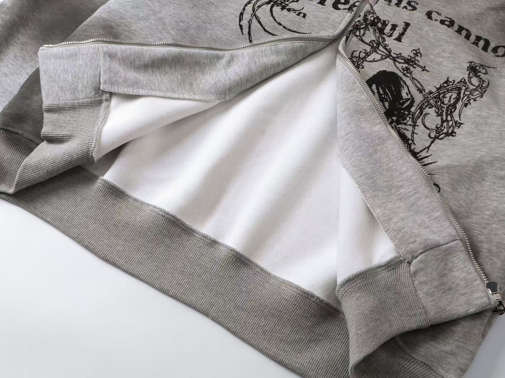 Street Style Retro Printed Zip-Up Hoodie