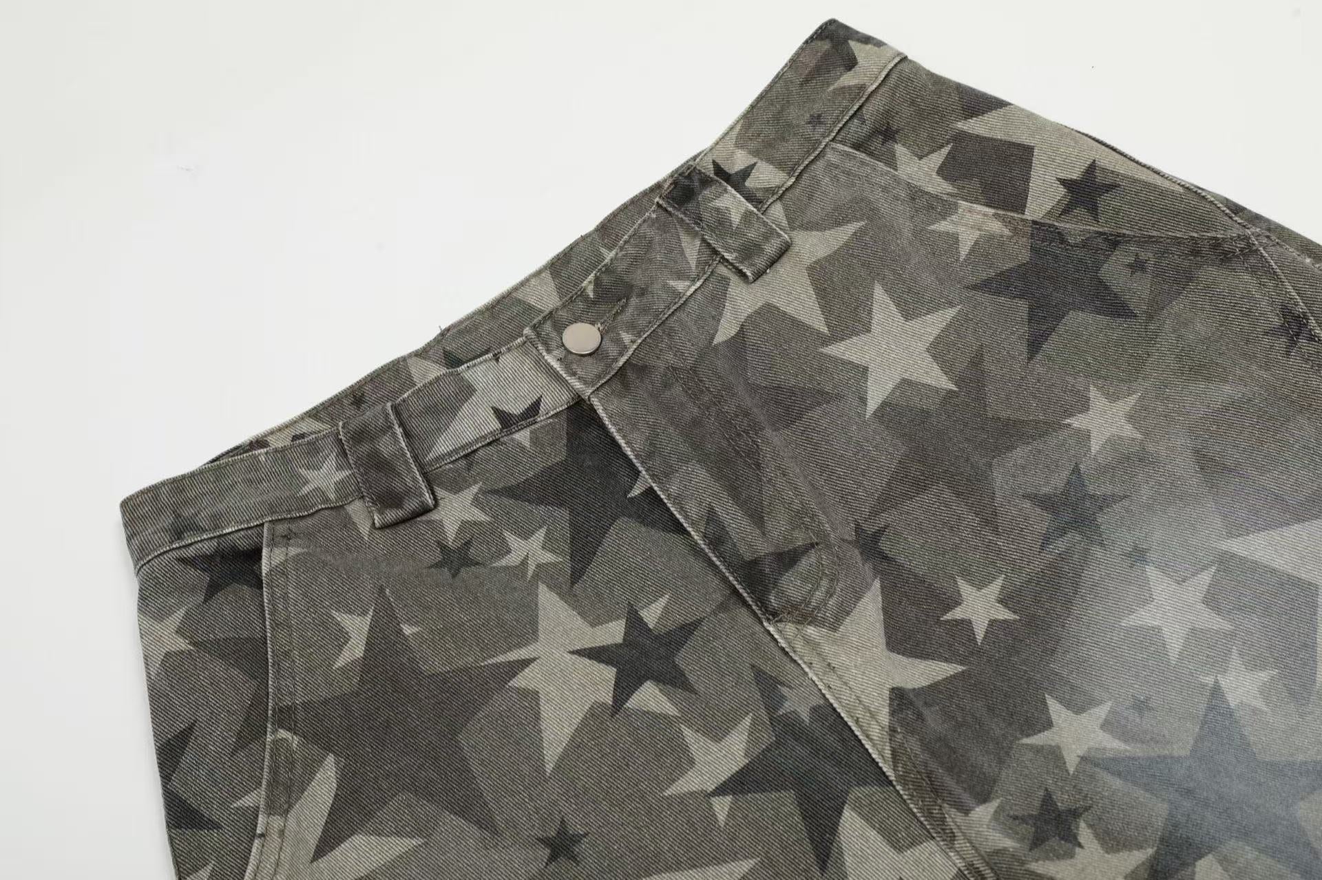 Retro Star Print Wide-Leg Baggy Jeans