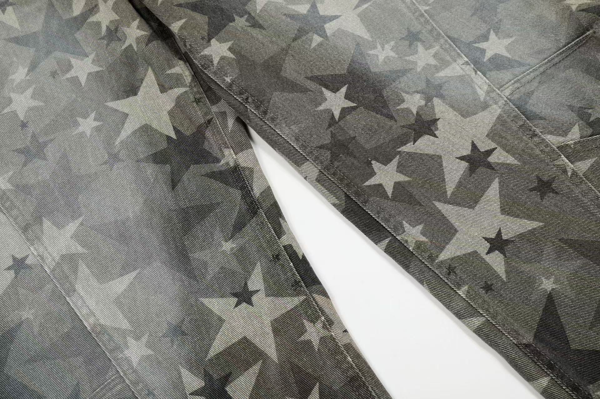 Retro Star Print Wide-Leg Baggy Jeans
