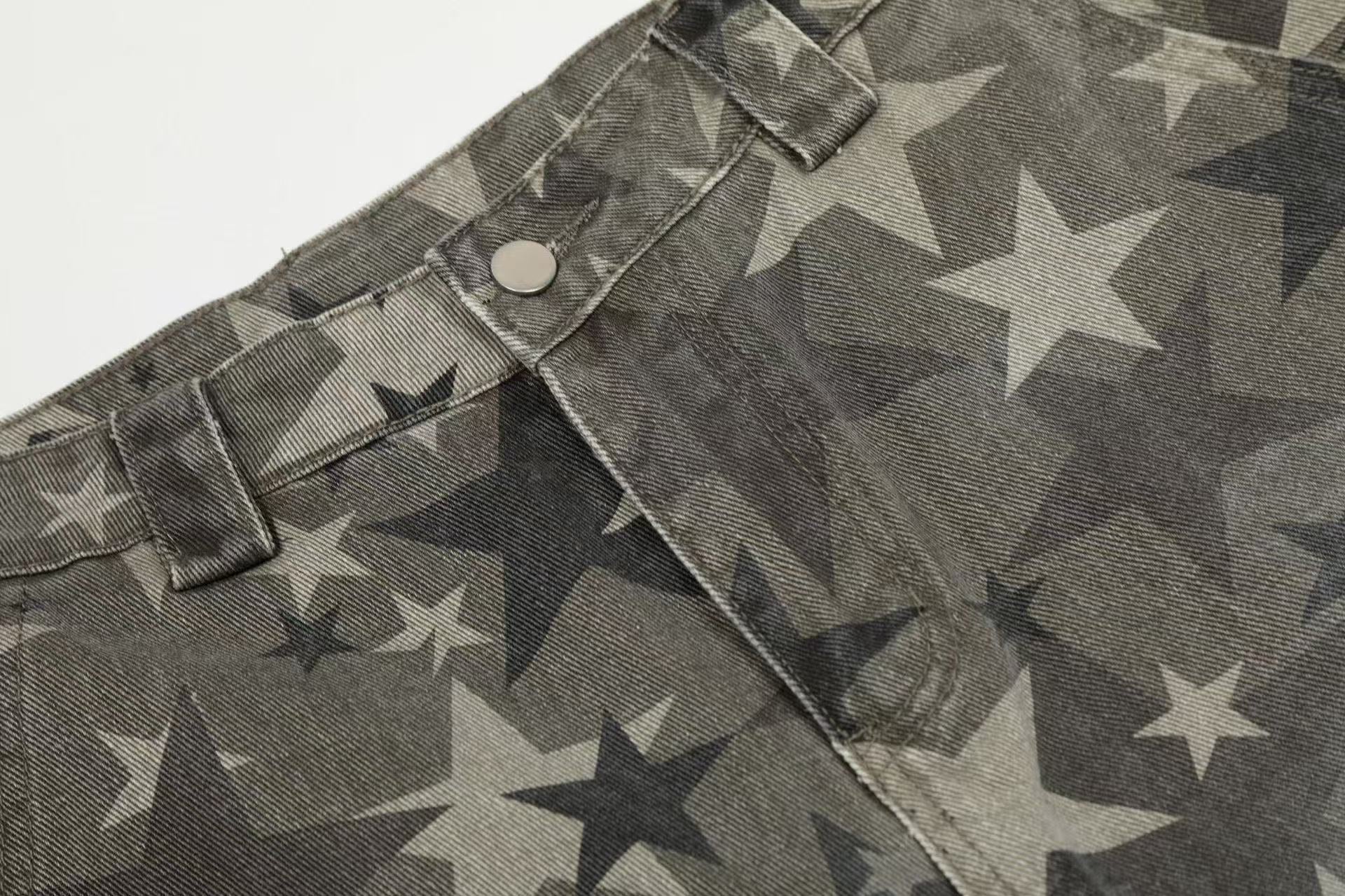 Retro Star Print Wide-Leg Baggy Jeans