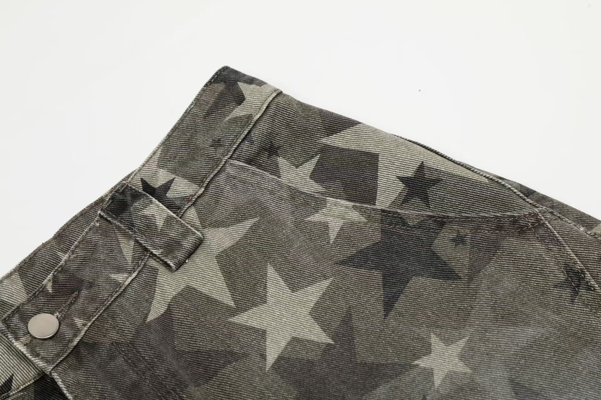 Retro Star Print Wide-Leg Baggy Jeans