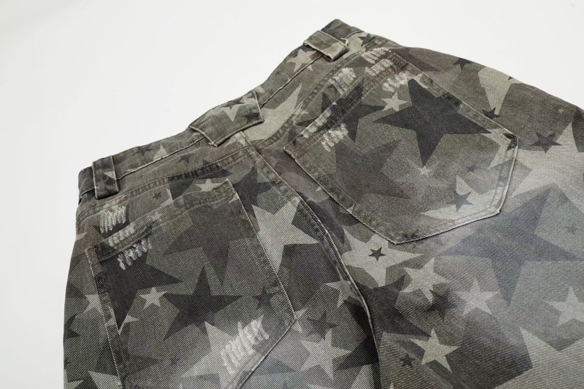Retro Star Print Wide-Leg Baggy Jeans