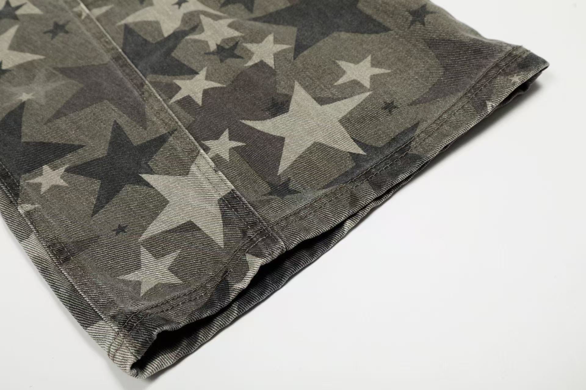 Retro Star Print Wide-Leg Baggy Jeans