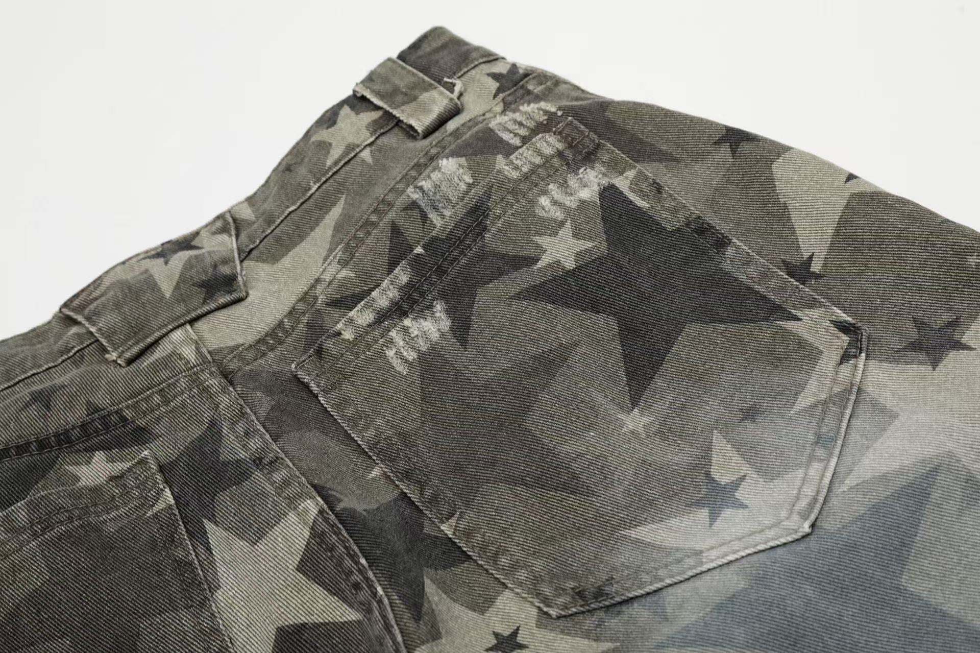 Retro Star Print Wide-Leg Baggy Jeans