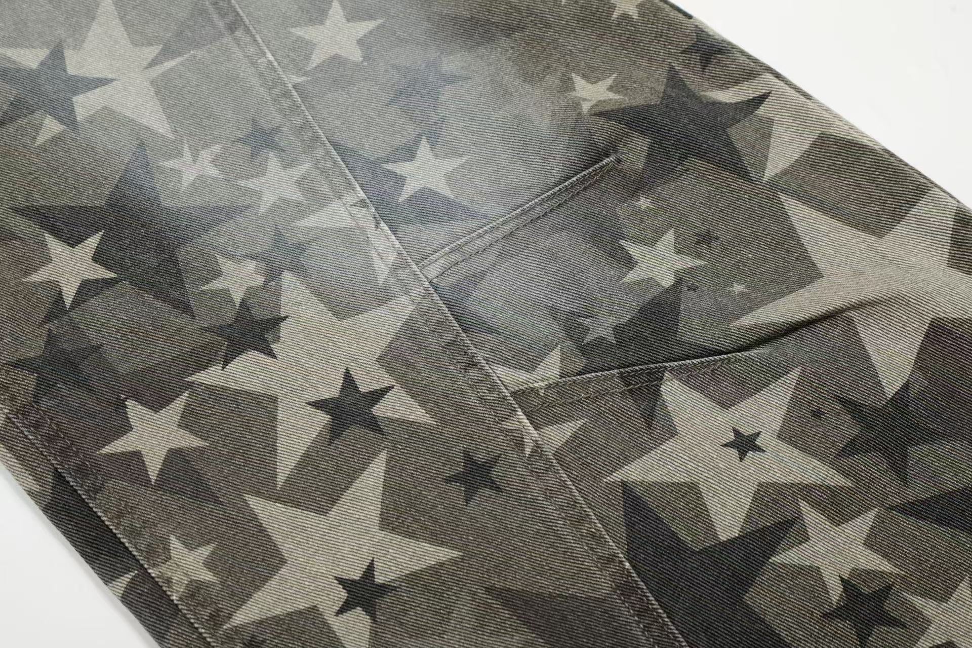 Retro Star Print Wide-Leg Baggy Jeans