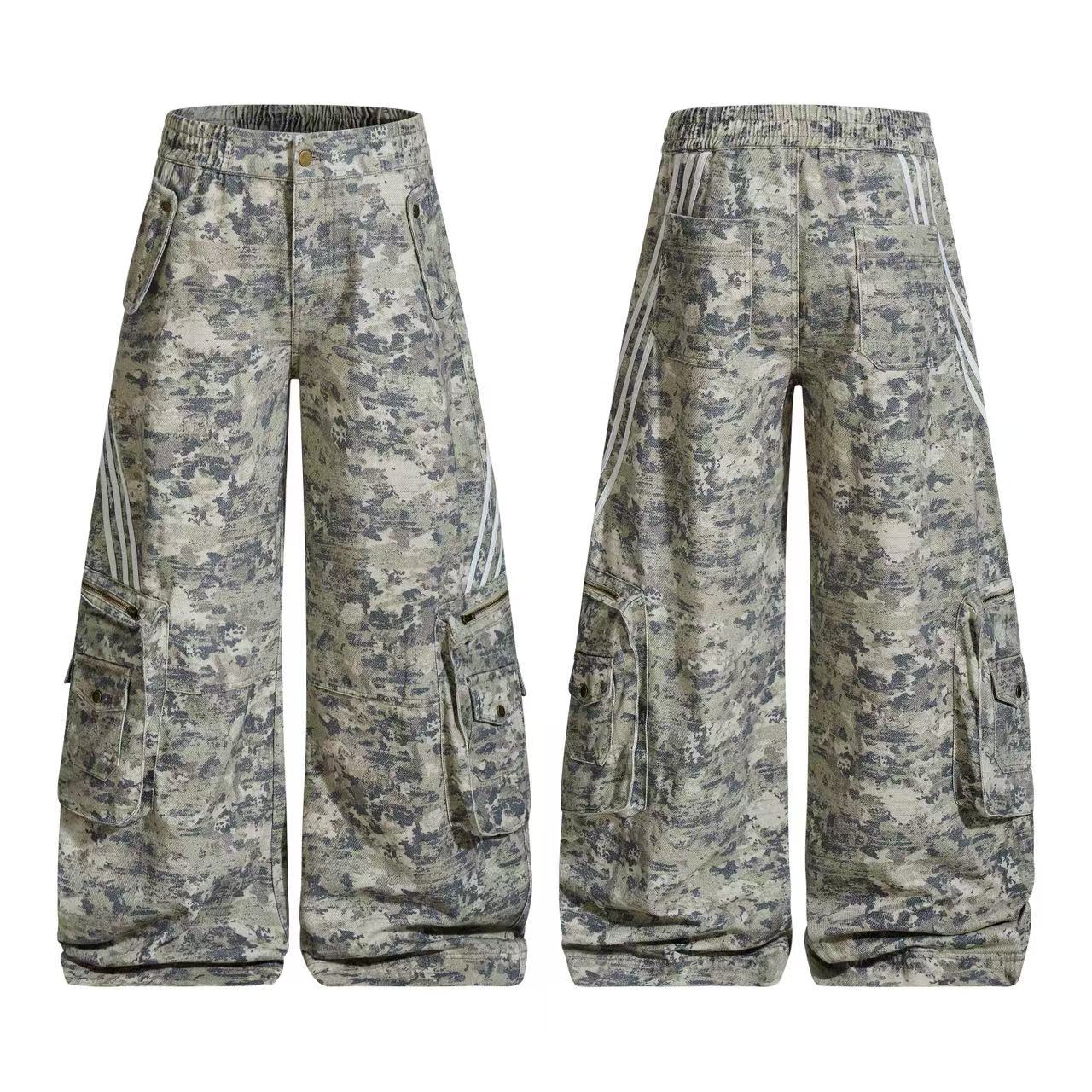 Multi-Pocket Camo Wide-Leg Cargo Pants