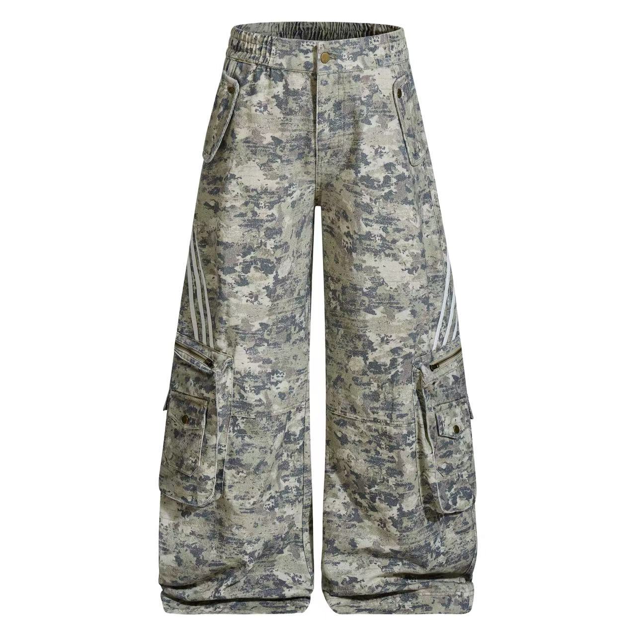 Multi-Pocket Camo Wide-Leg Cargo Pants
