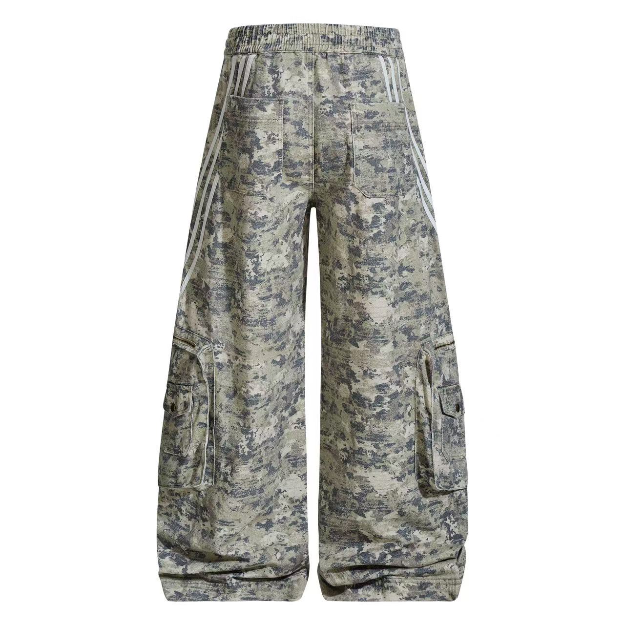 Multi-Pocket Camo Wide-Leg Cargo Pants