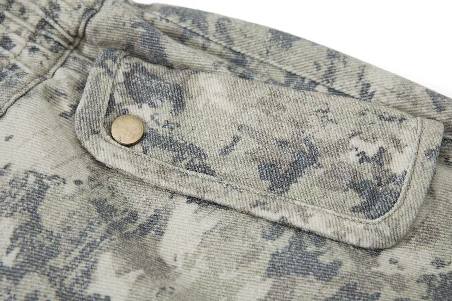 Multi-Pocket Camo Wide-Leg Cargo Pants
