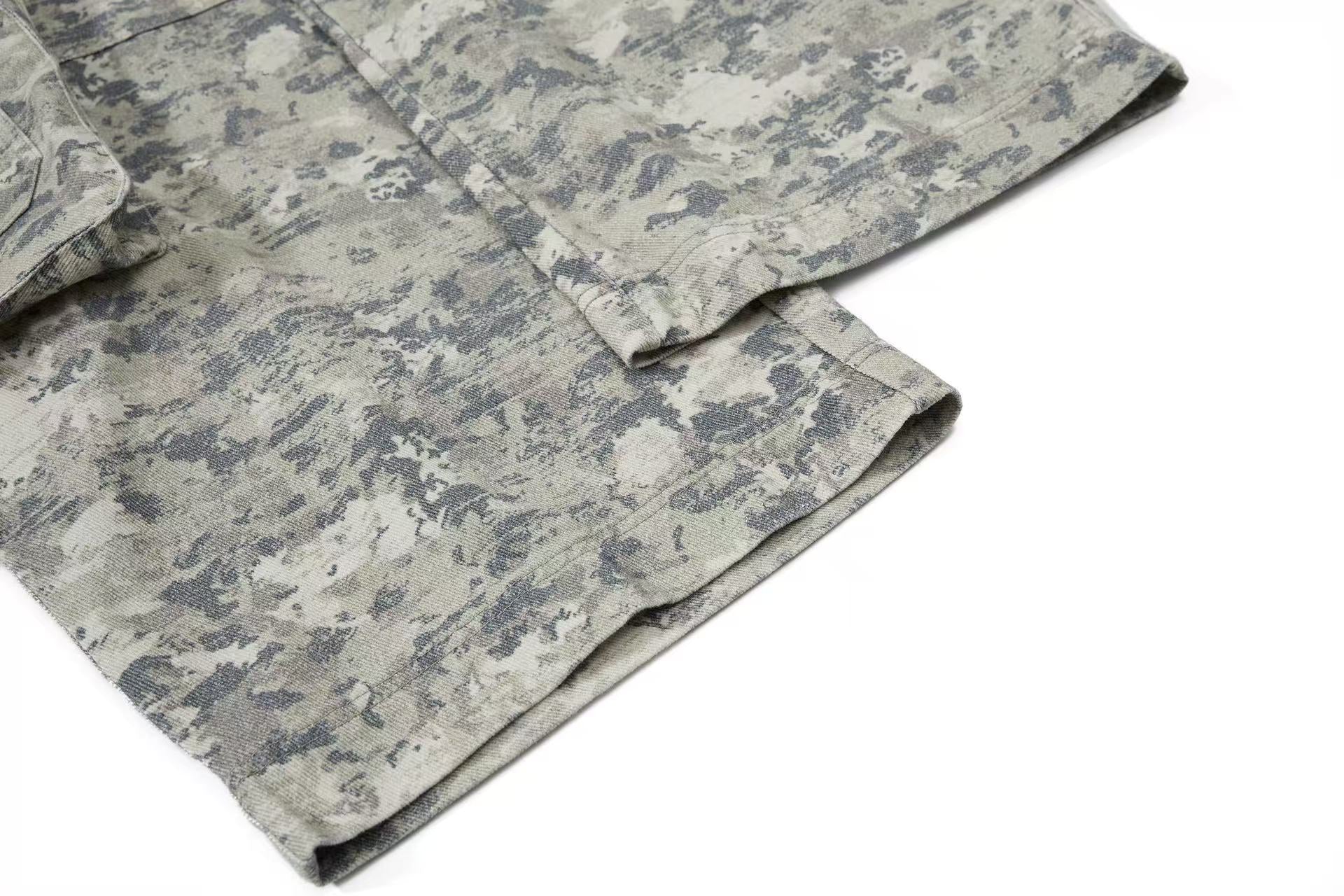 Multi-Pocket Camo Wide-Leg Cargo Pants