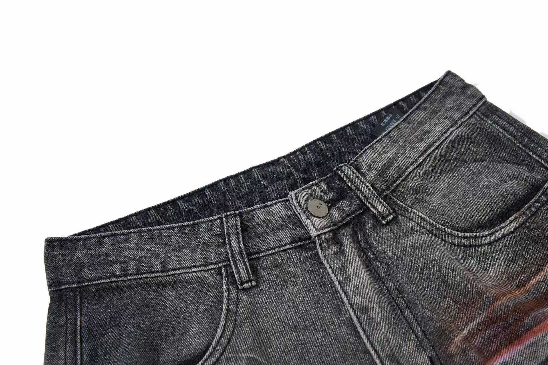 Wasteland-Style Splatter-Bleached Ripped Wide-Leg Jeans