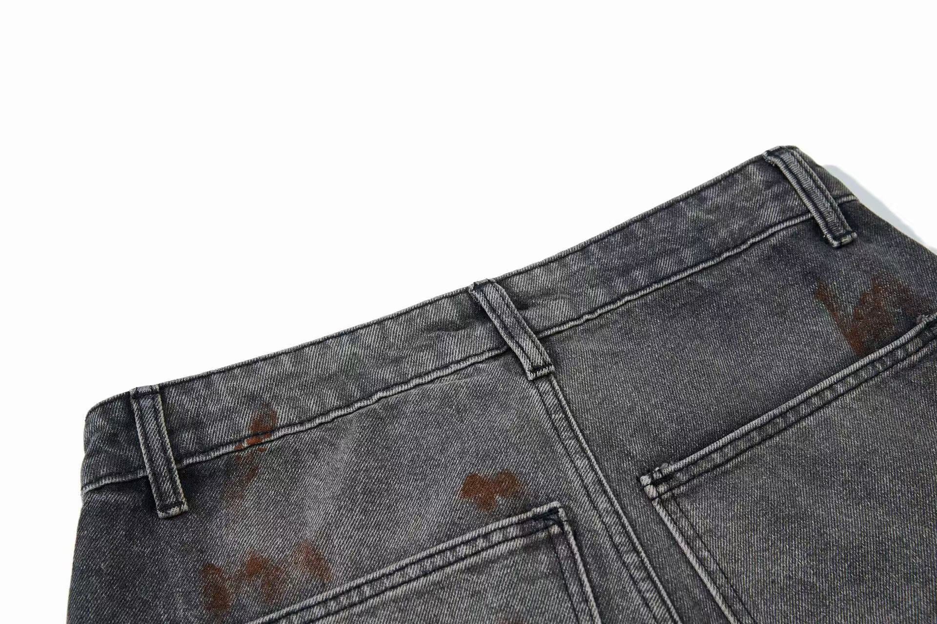 Wasteland-Style Splatter-Bleached Ripped Wide-Leg Jeans
