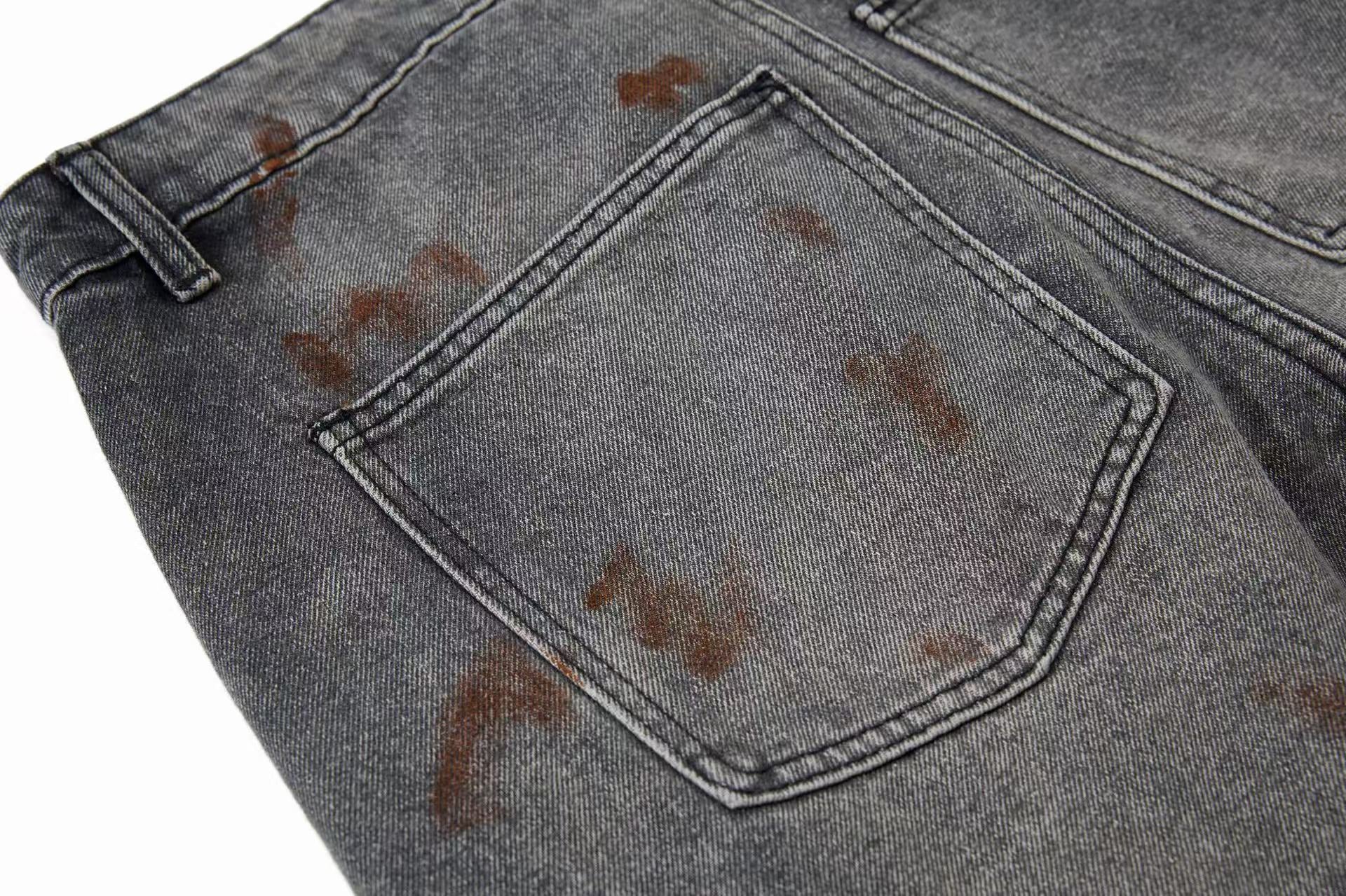 Wasteland-Style Splatter-Bleached Ripped Wide-Leg Jeans