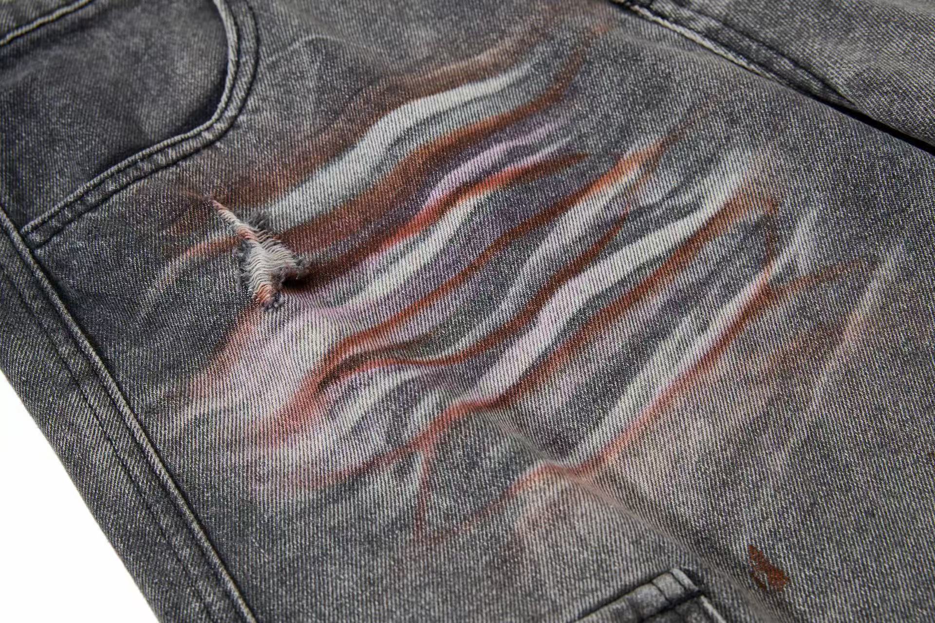 Wasteland-Style Splatter-Bleached Ripped Wide-Leg Jeans
