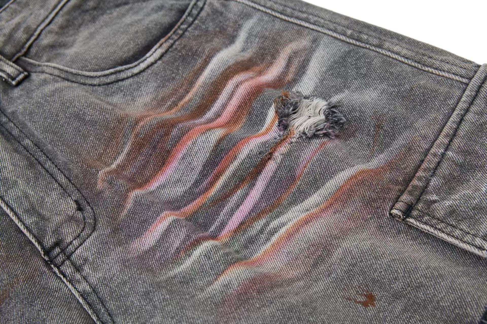 Wasteland-Style Splatter-Bleached Ripped Wide-Leg Jeans