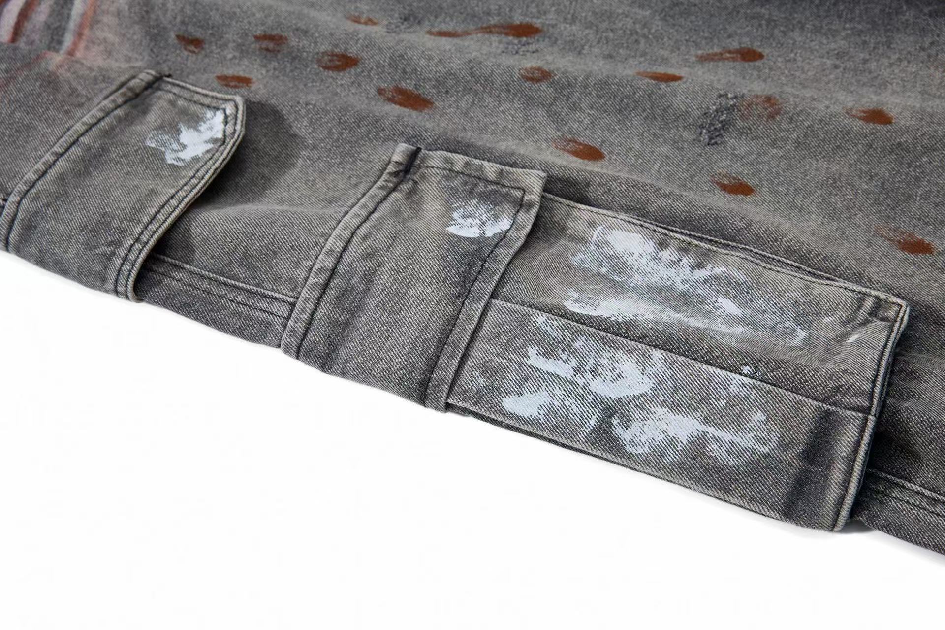 Wasteland-Style Splatter-Bleached Ripped Wide-Leg Jeans