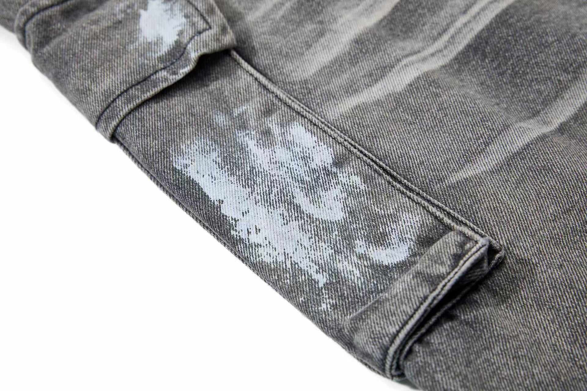 Wasteland-Style Splatter-Bleached Ripped Wide-Leg Jeans