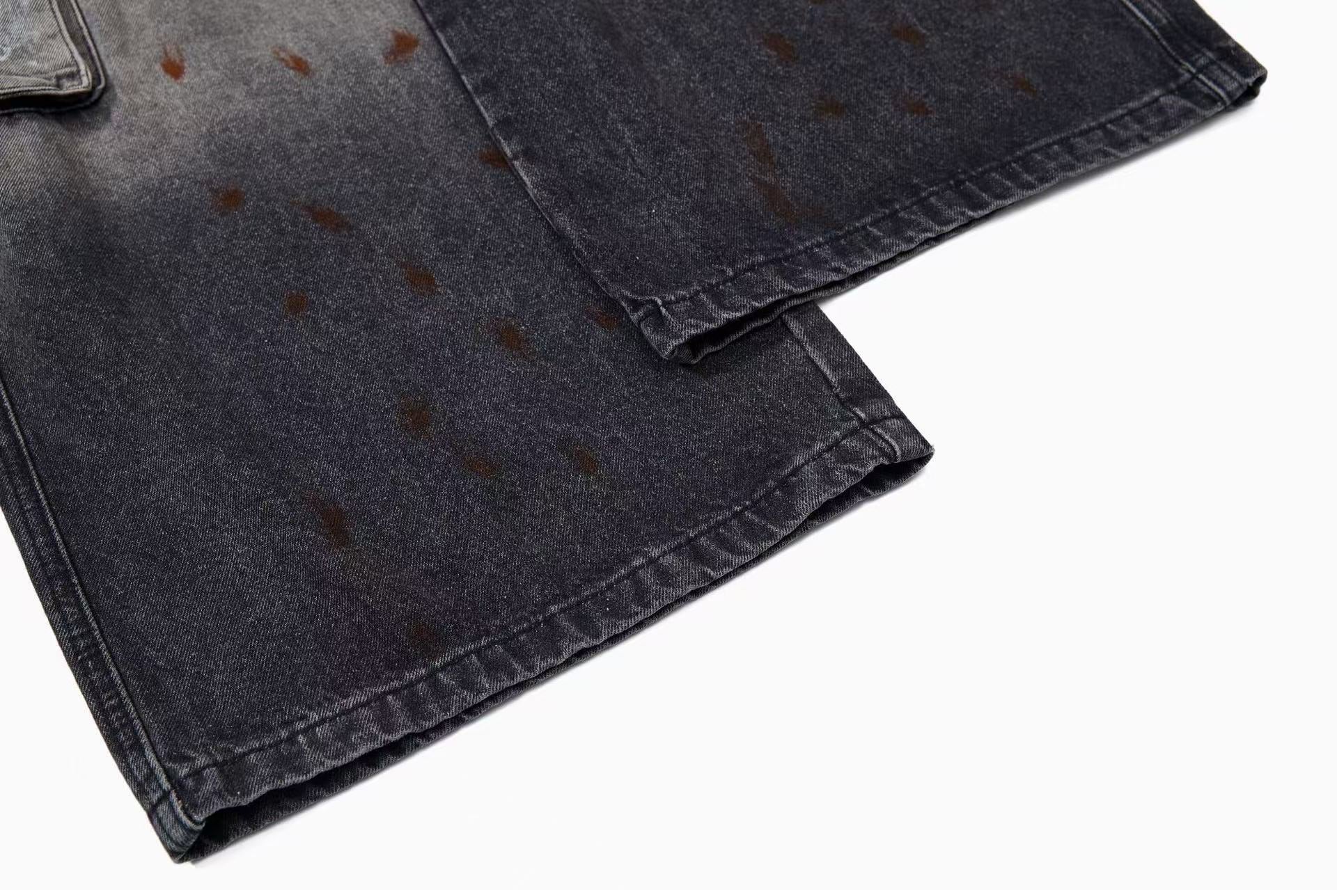 Wasteland-Style Splatter-Bleached Ripped Wide-Leg Jeans
