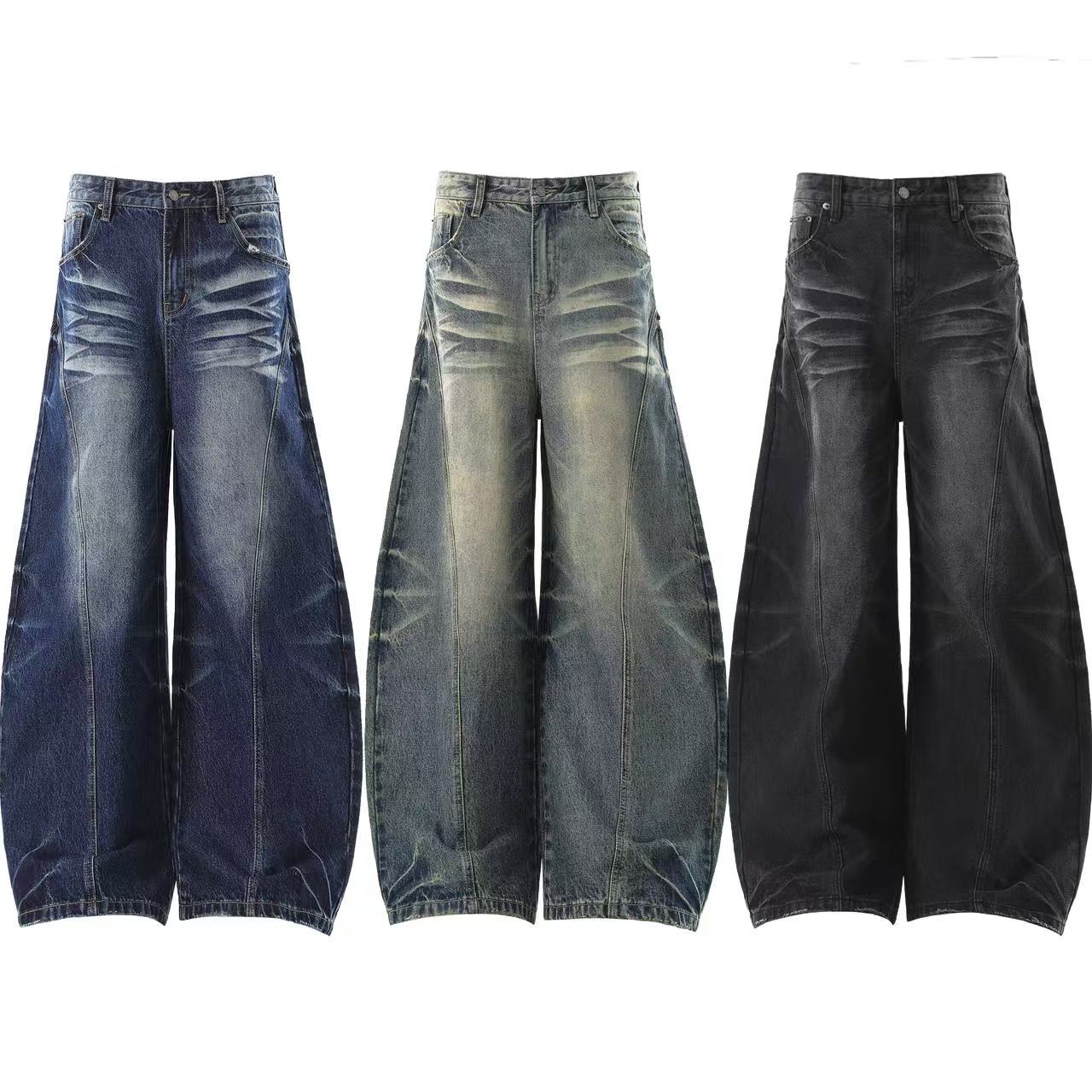 Washed Cleanfit Wide-Leg Baggy Jeans