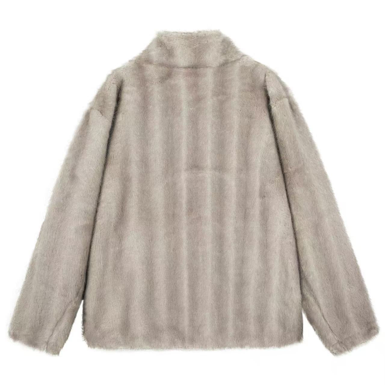 Eco-Friendly Faux Fur Stand-Collar Coat