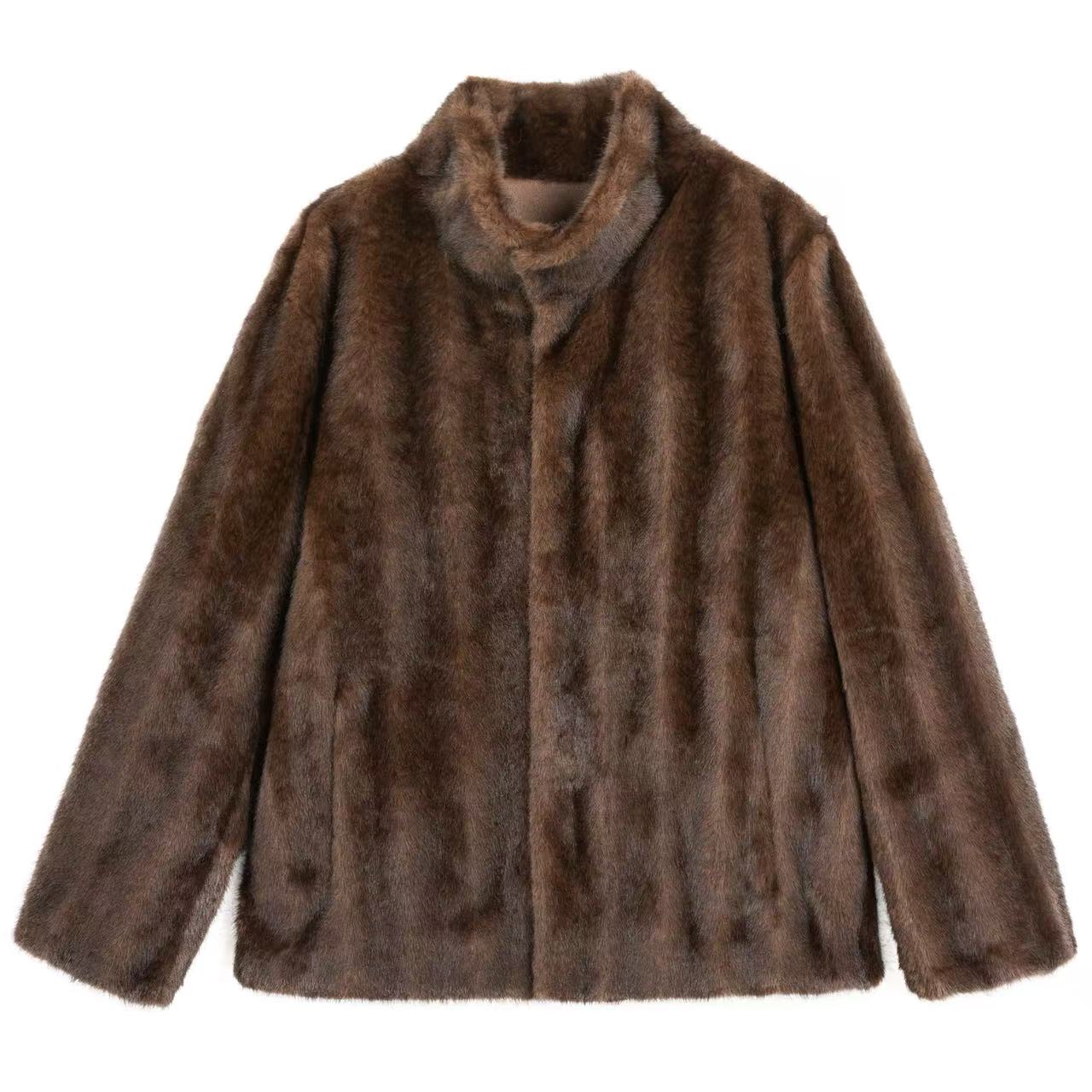 Eco-Friendly Faux Fur Stand-Collar Coat