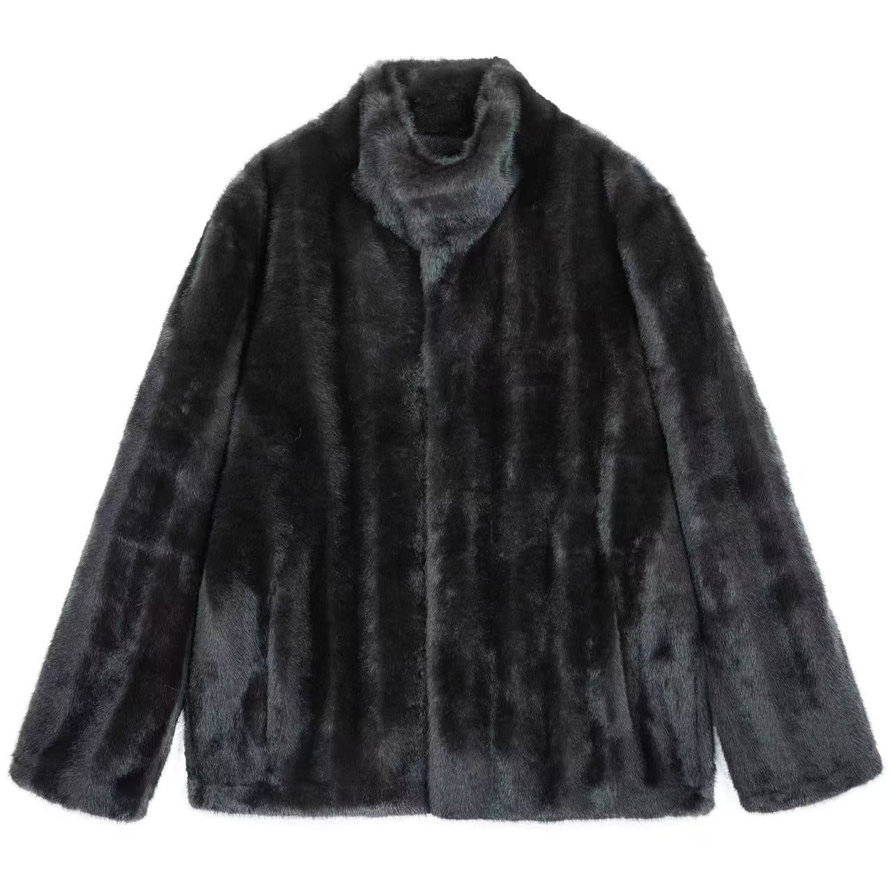 Eco-Friendly Faux Fur Stand-Collar Coat