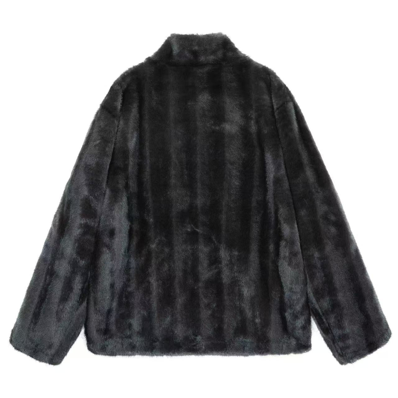 Eco-Friendly Faux Fur Stand-Collar Coat