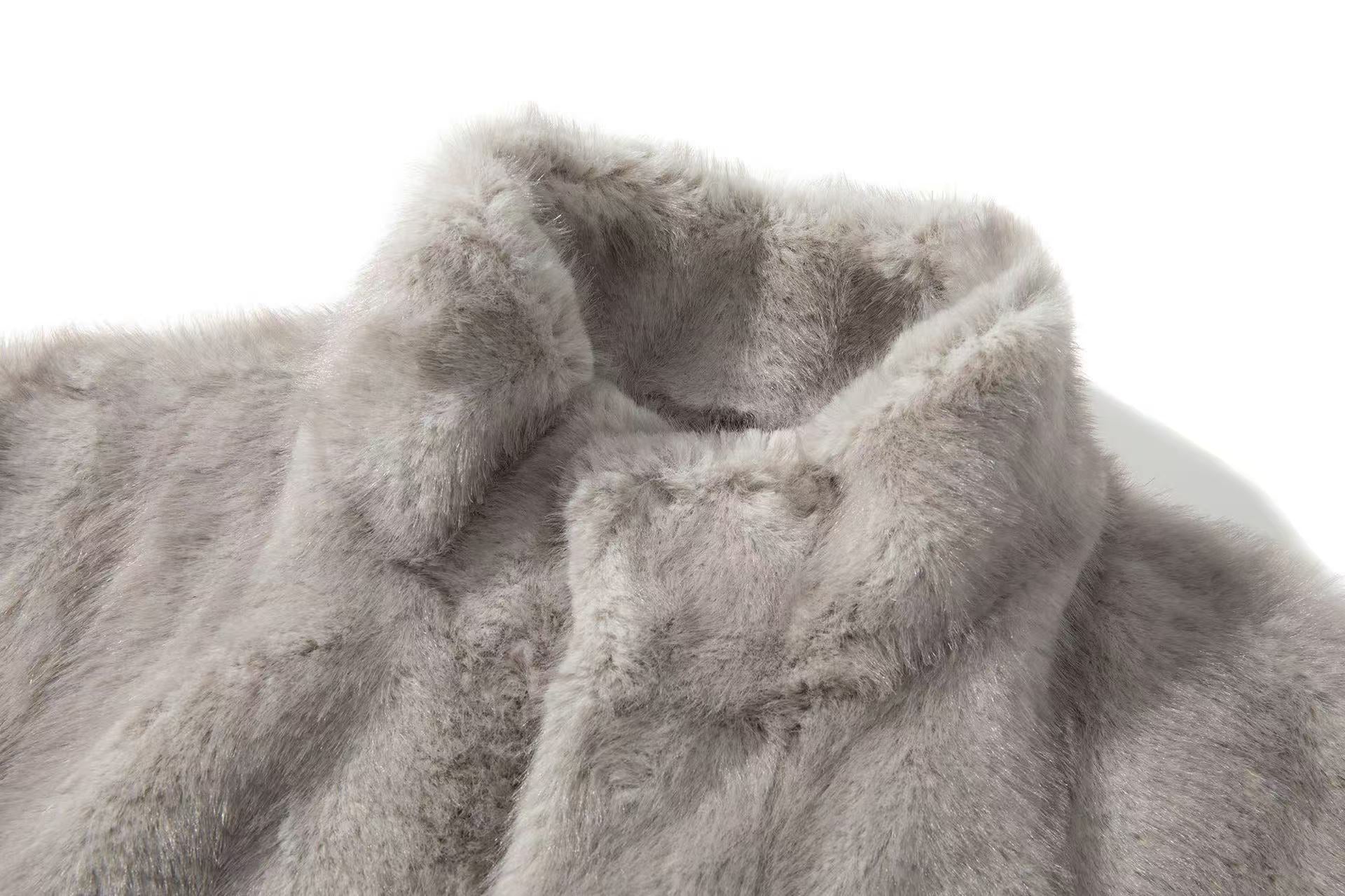 Eco-Friendly Faux Fur Stand-Collar Coat