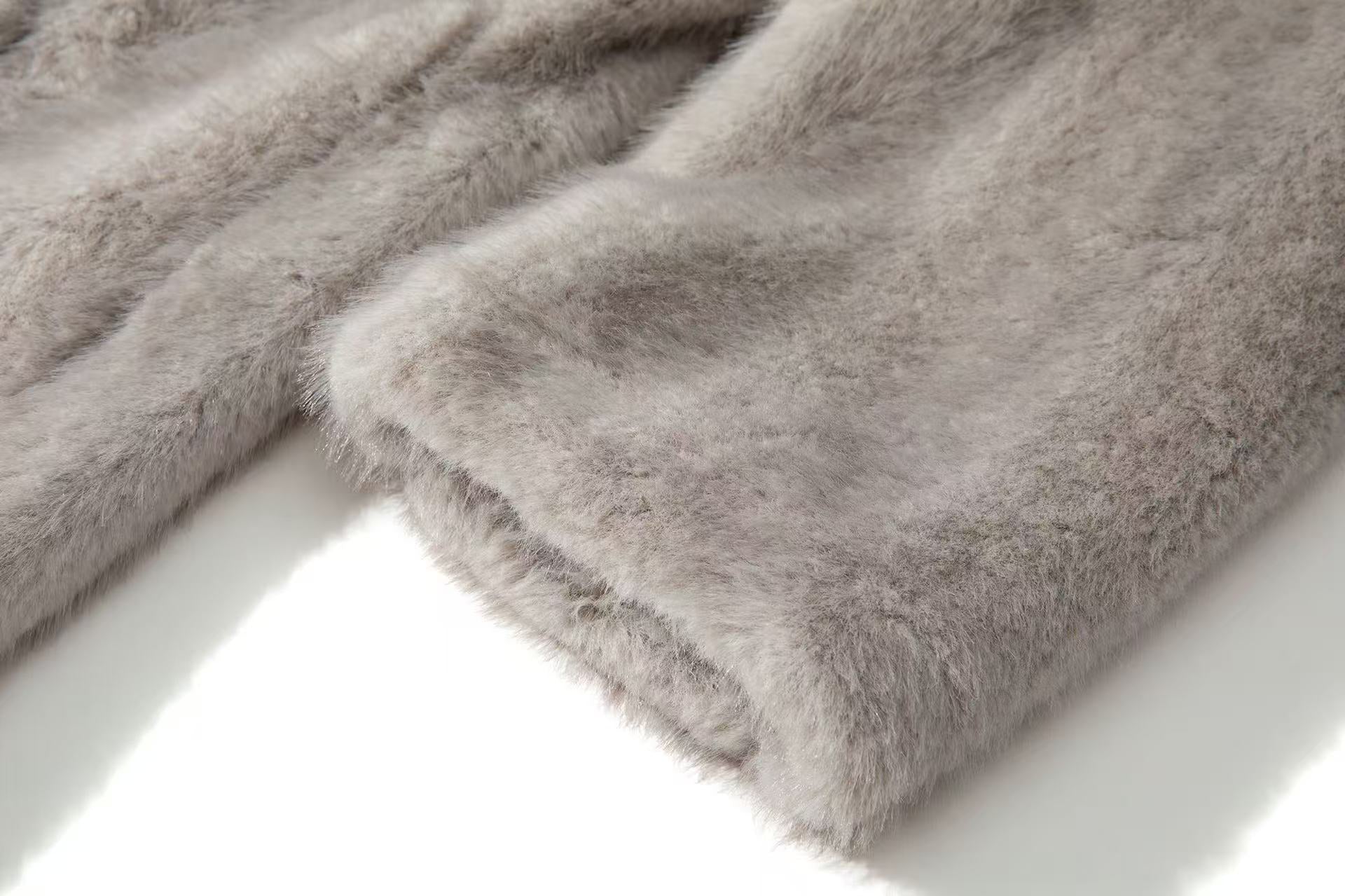 Eco-Friendly Faux Fur Stand-Collar Coat