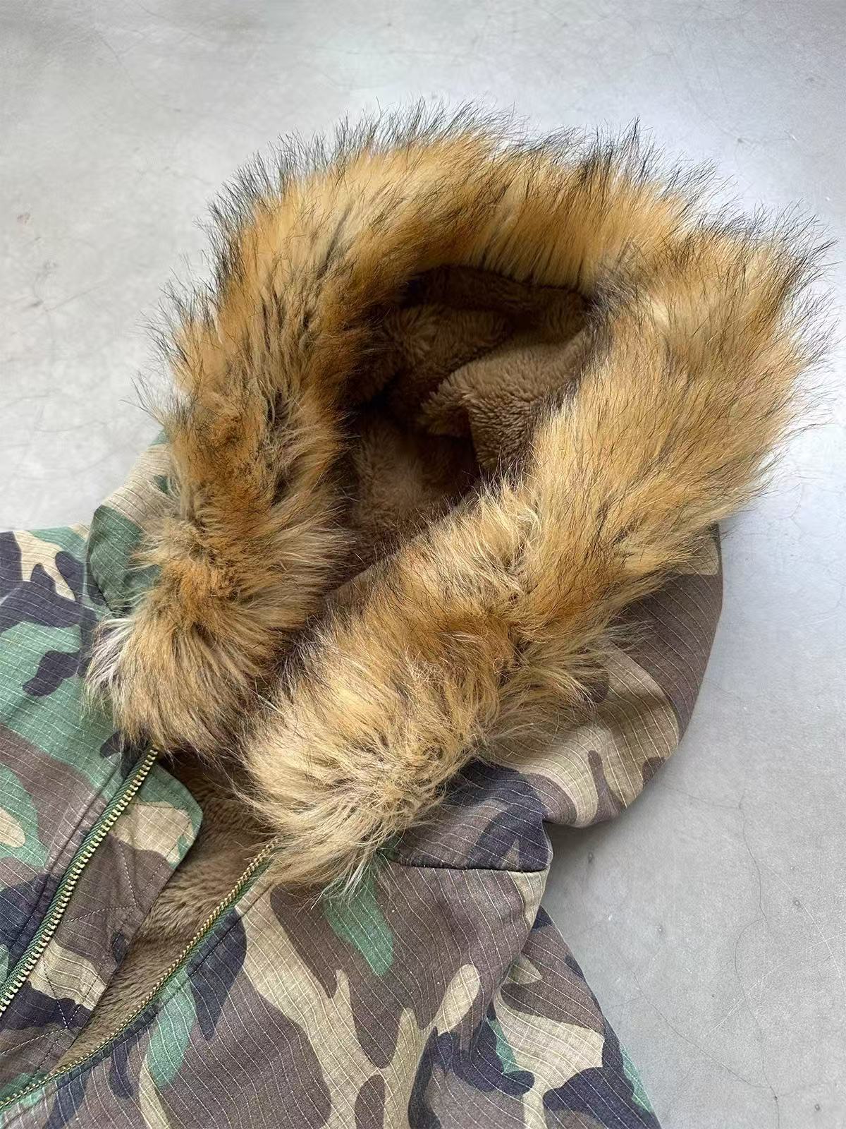 Reversible Camo Fur Collar Hooded Jacket