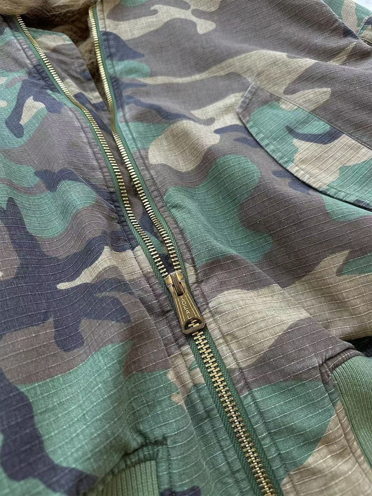 Reversible Camo Fur Collar Hooded Jacket