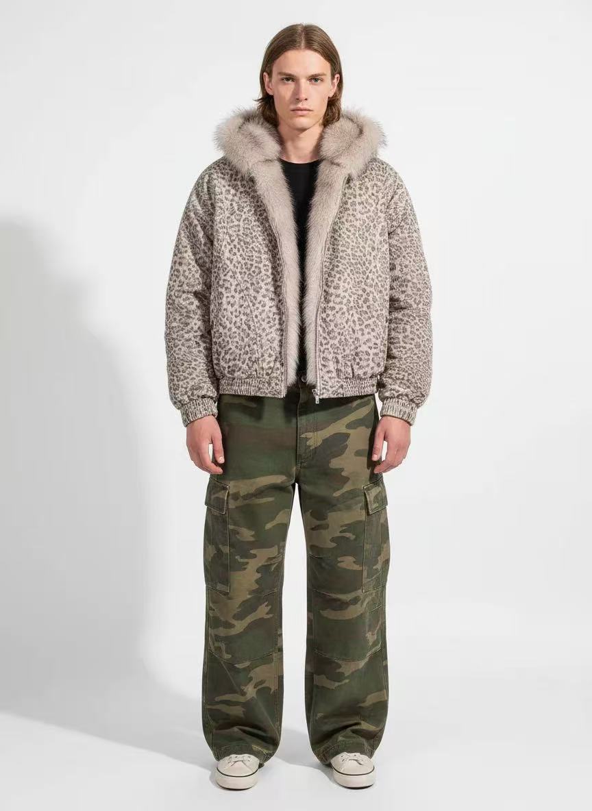 Leopard-Print Faux-Fur Hooded Jacket