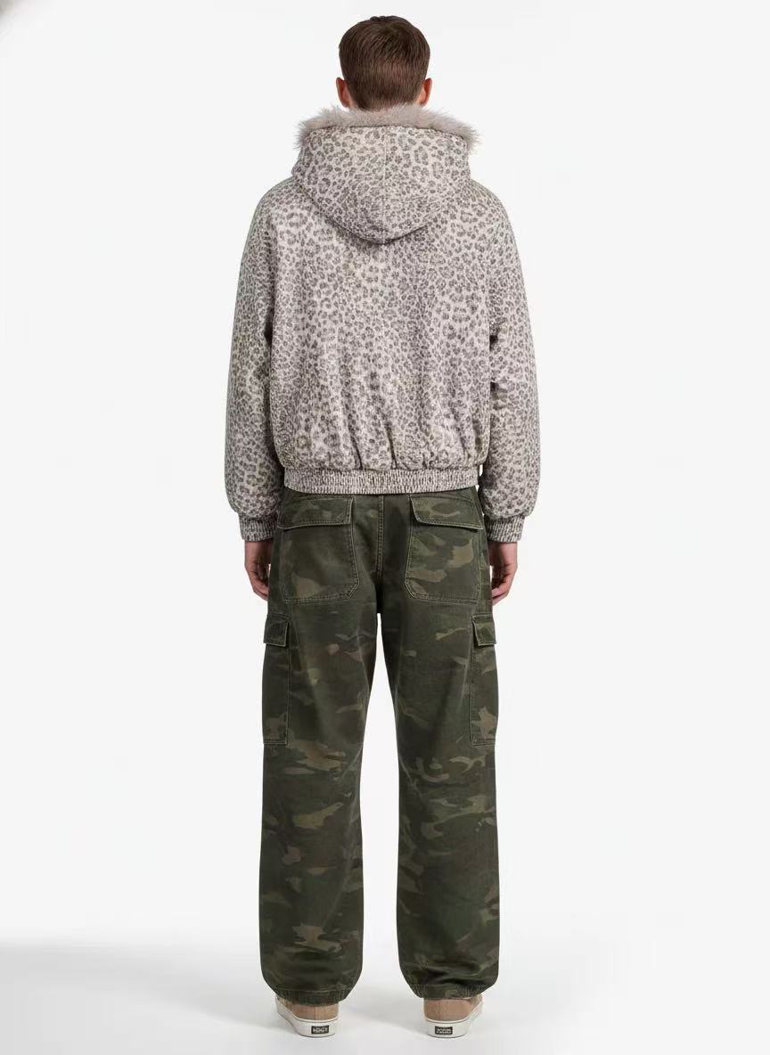 Leopard-Print Faux-Fur Hooded Jacket