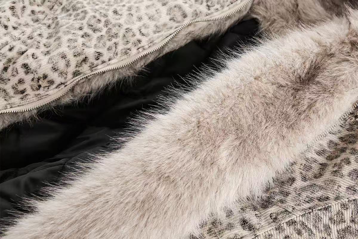 Leopard-Print Faux-Fur Hooded Jacket
