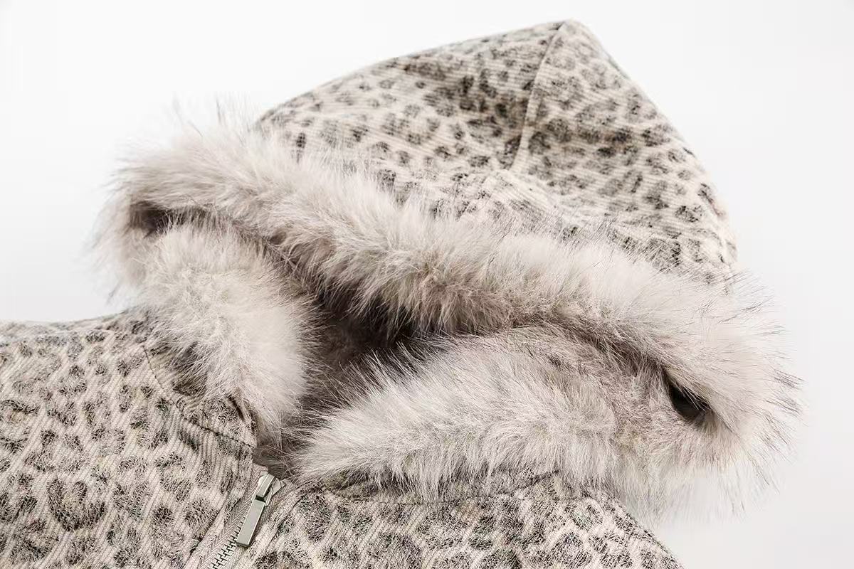 Leopard-Print Faux-Fur Hooded Jacket