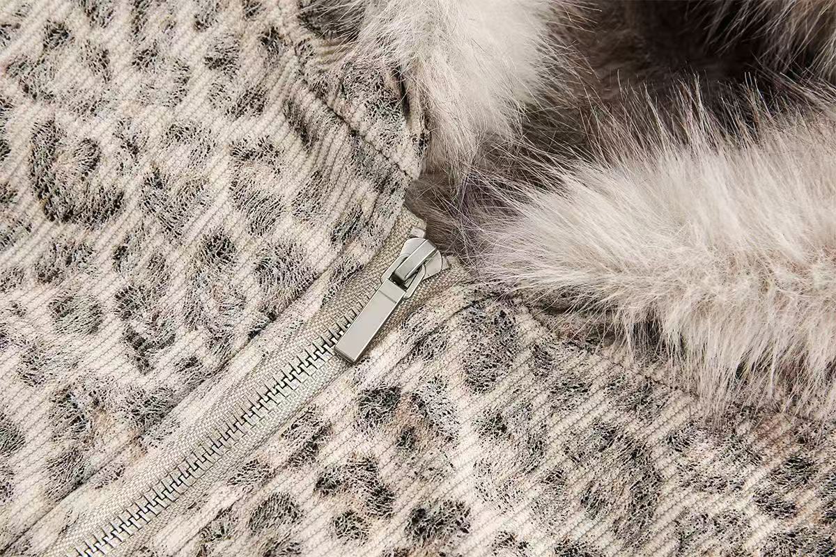 Leopard-Print Faux-Fur Hooded Jacket