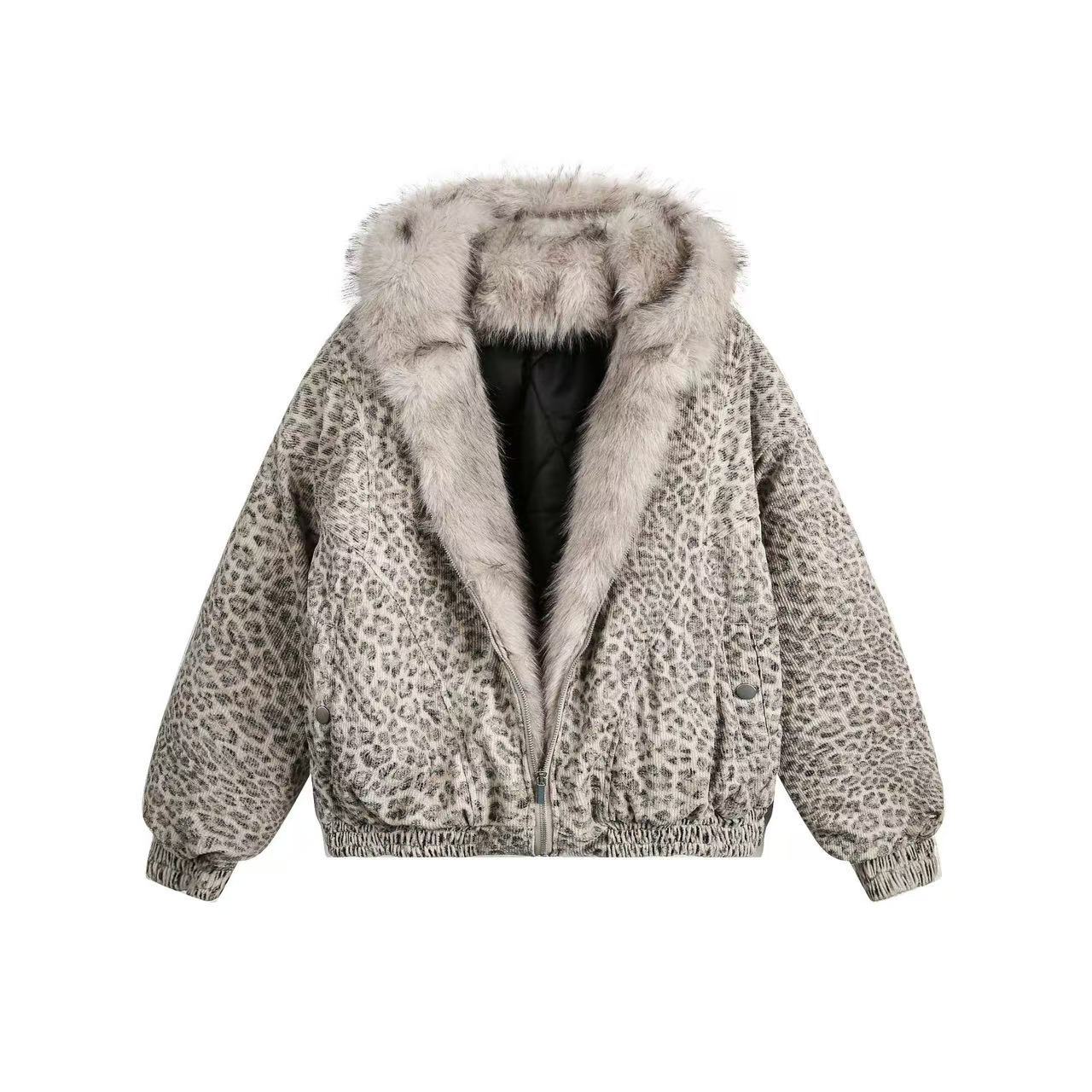 Leopard-Print Faux-Fur Hooded Jacket