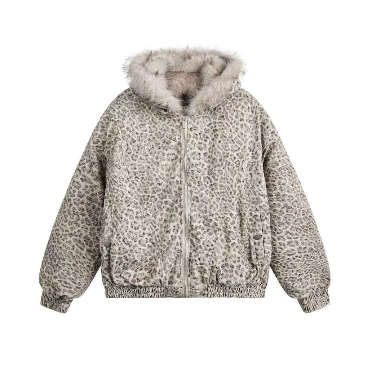 Leopard-Print Faux-Fur Hooded Jacket