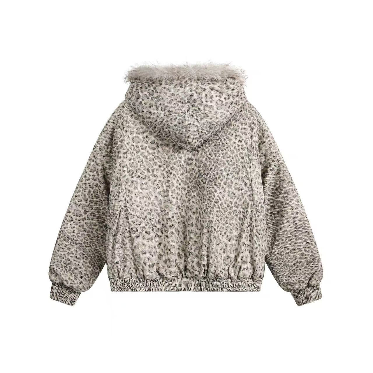 Leopard-Print Faux-Fur Hooded Jacket