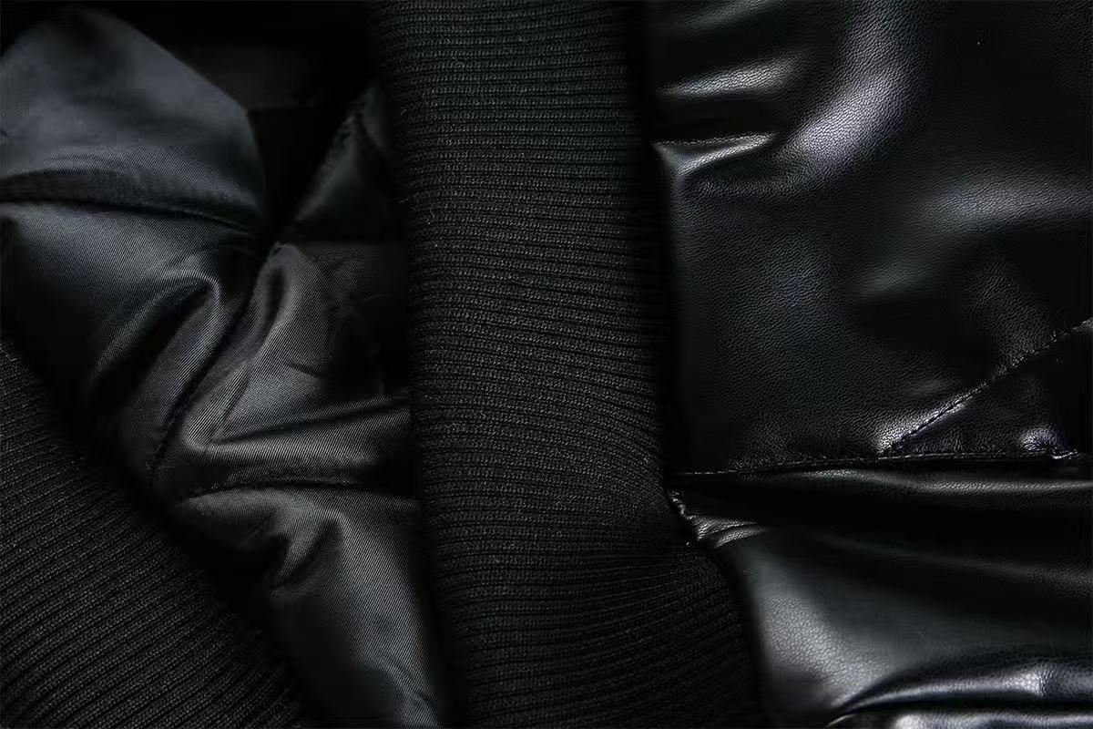 Cross-Stitch PU Leather Hooded Jacket