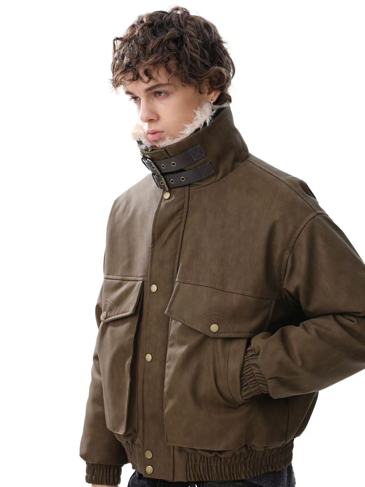 PU Leather Bomber Jacket