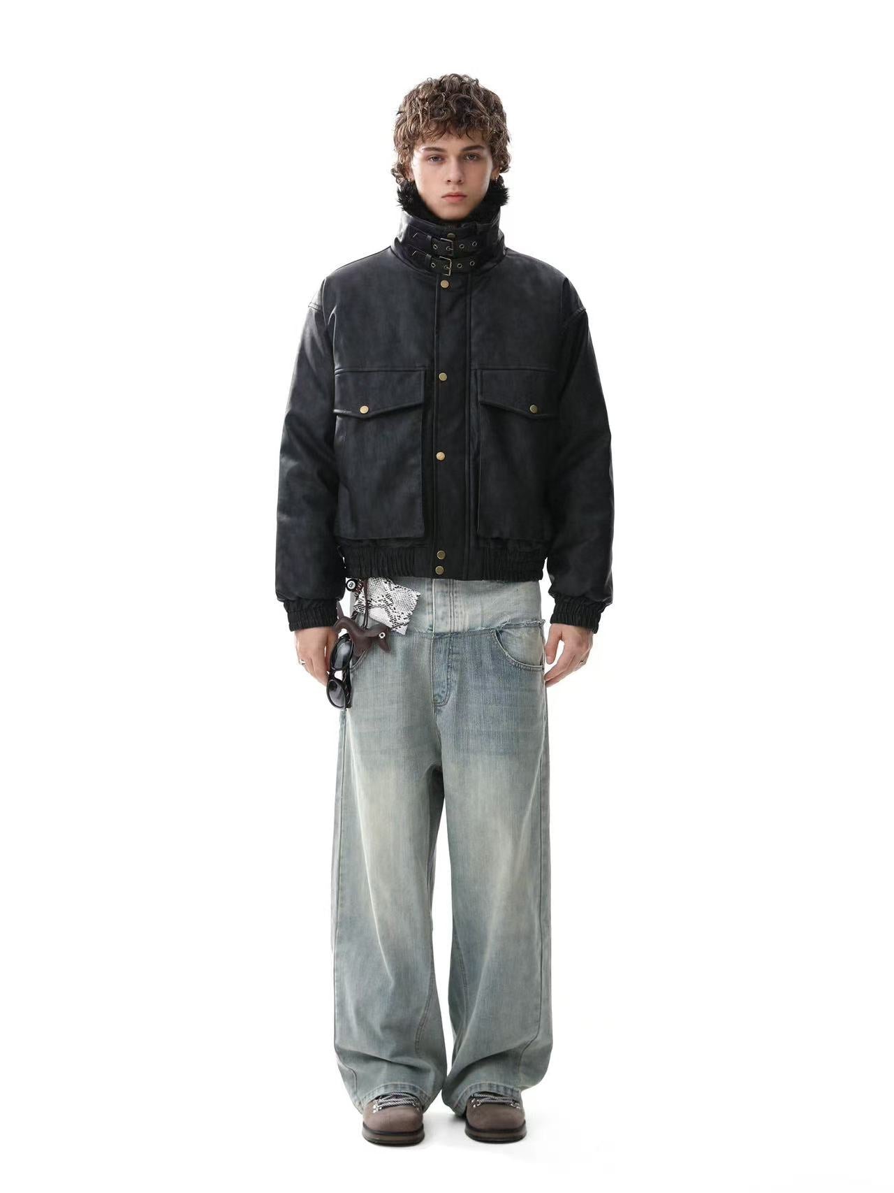 PU Leather Bomber Jacket