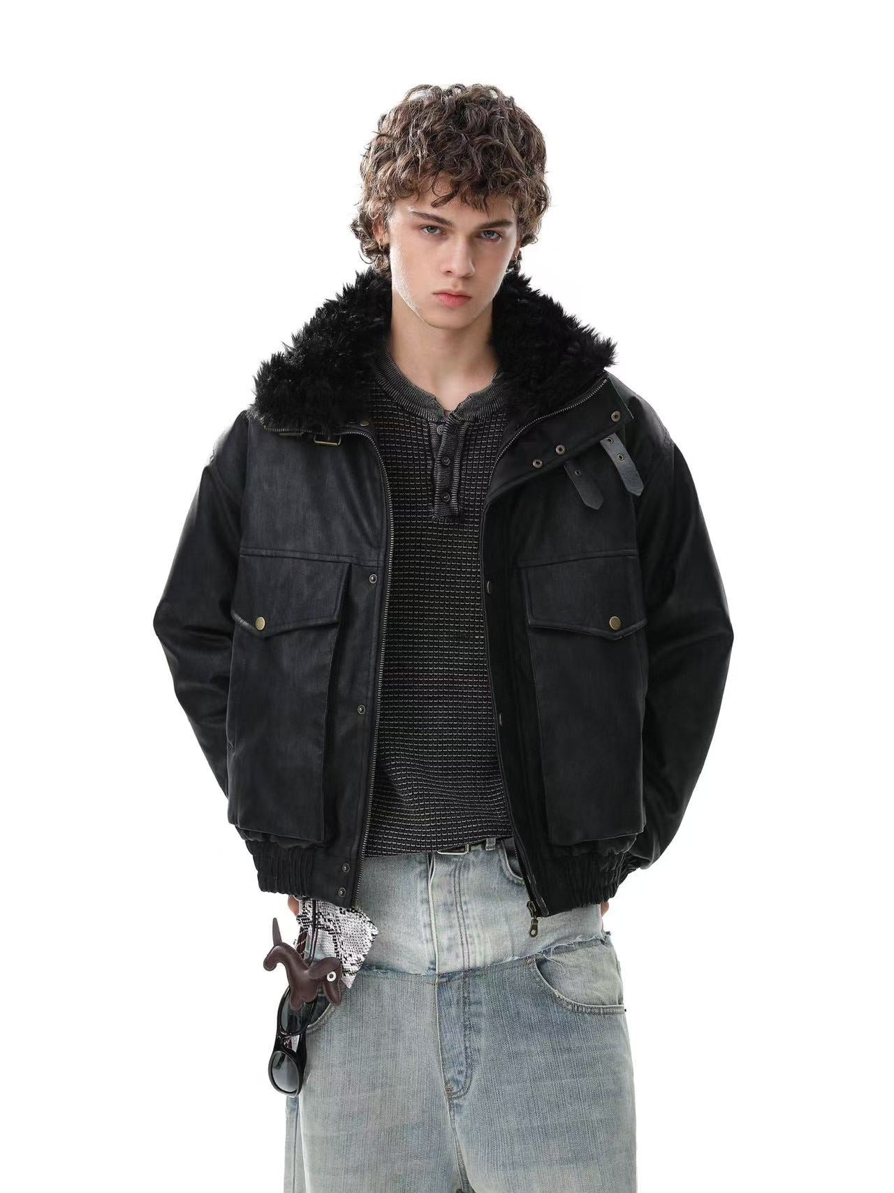 PU Leather Bomber Jacket