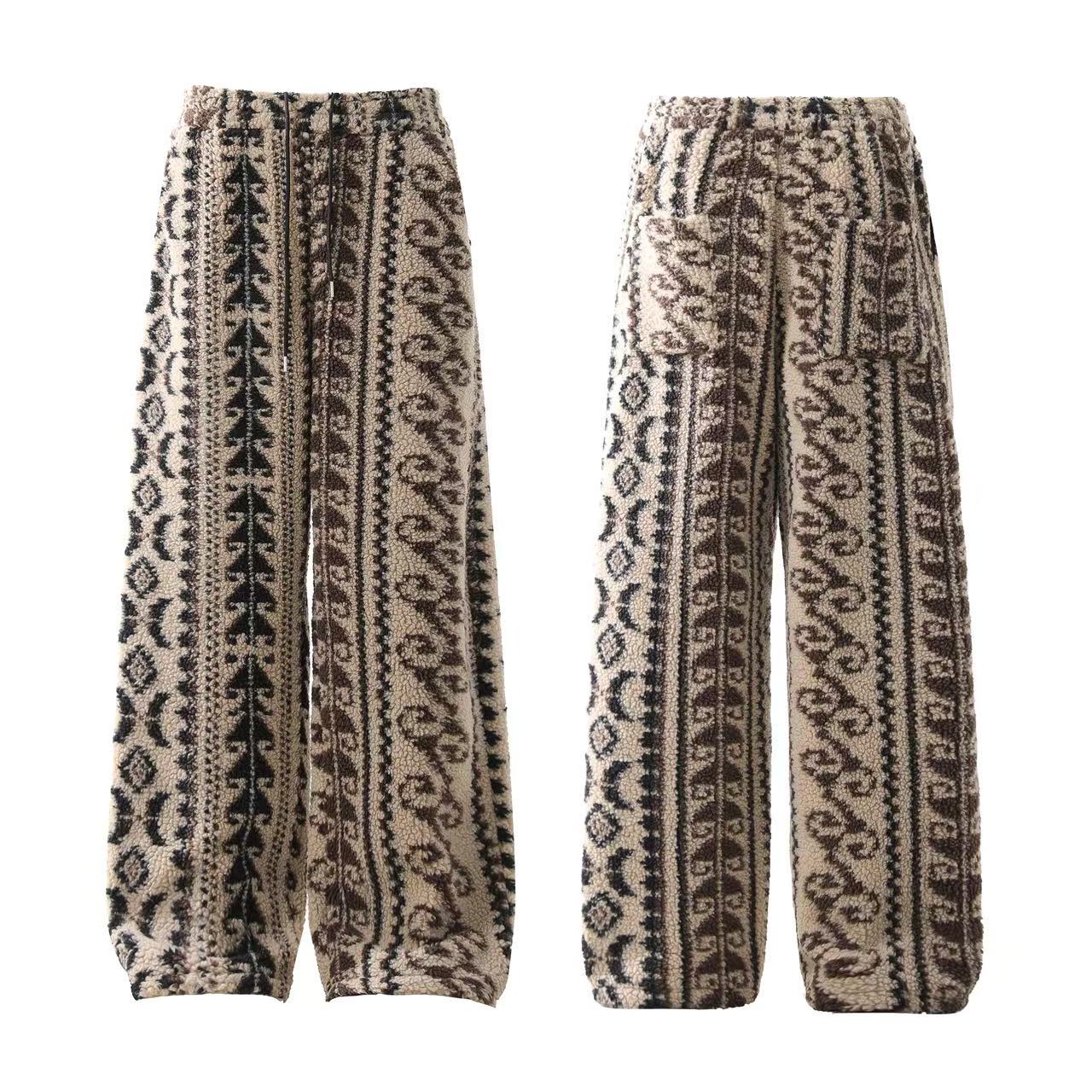 Insulated Fair Isle Fleece Wide-Leg Pants