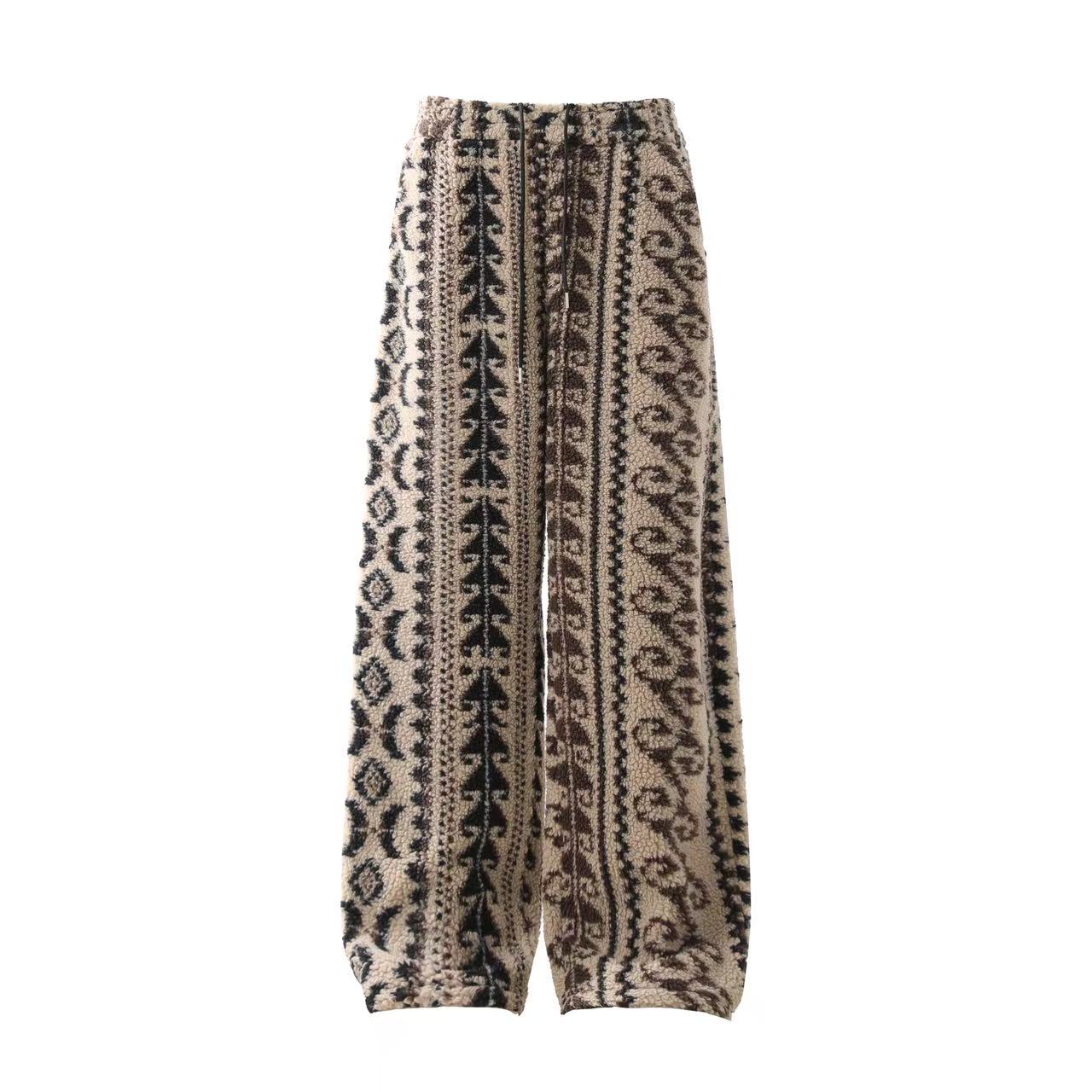 Insulated Fair Isle Fleece Wide-Leg Pants