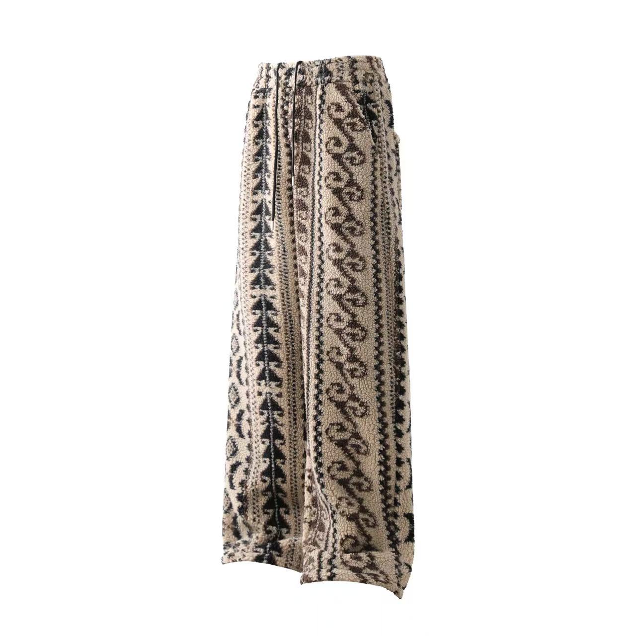 Insulated Fair Isle Fleece Wide-Leg Pants