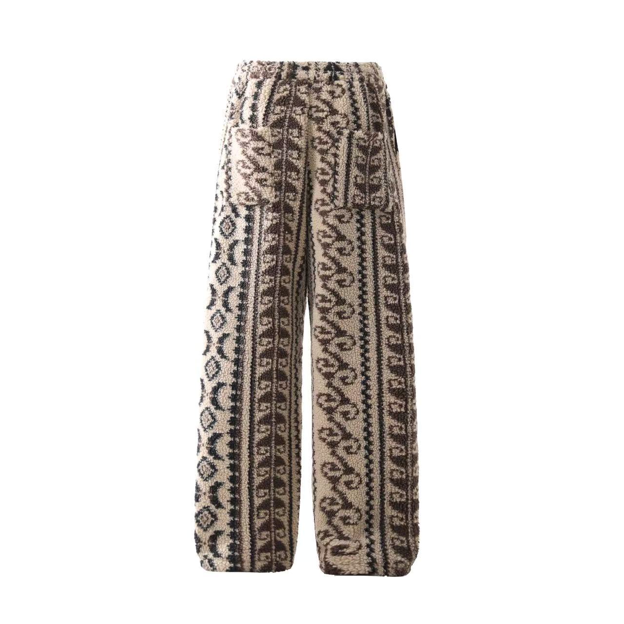 Insulated Fair Isle Fleece Wide-Leg Pants