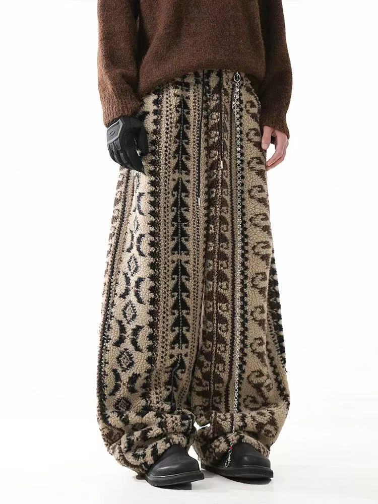 Insulated Fair Isle Fleece Wide-Leg Pants